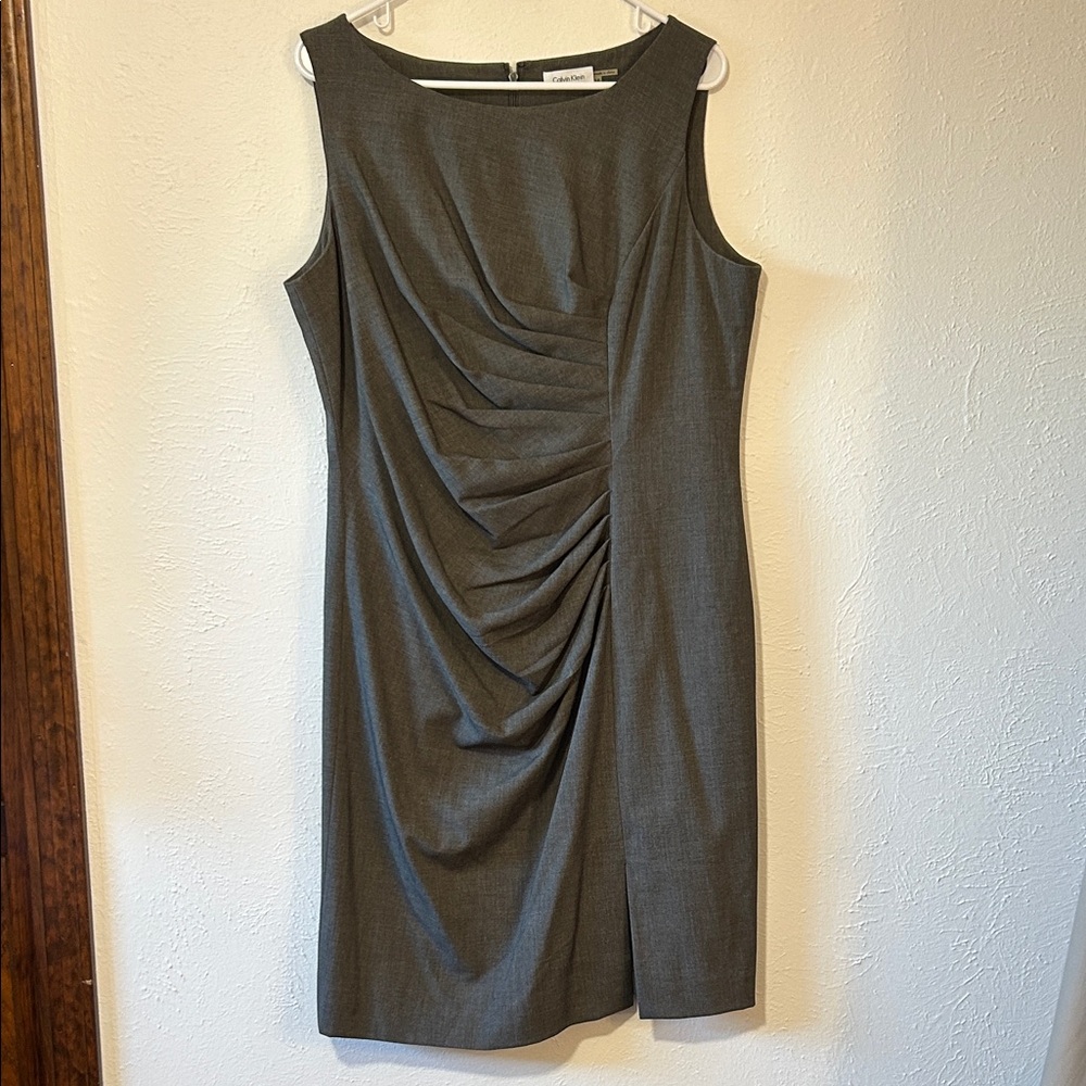 Calvin Klein Charcoal Draped Midi Sheath Dress